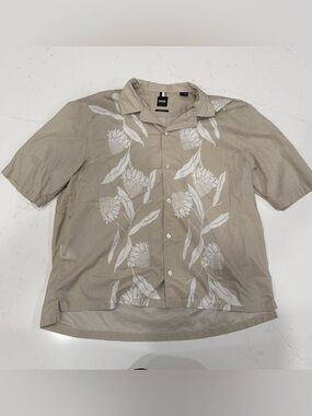 BOSS Beige Lars Short-Sleeve Floral Button-Down Shirt Large
